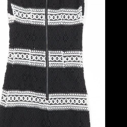 Topshop Womens Black Polyester Shift Size 8 Round Neck Zip - Crocheted Lace Overlay