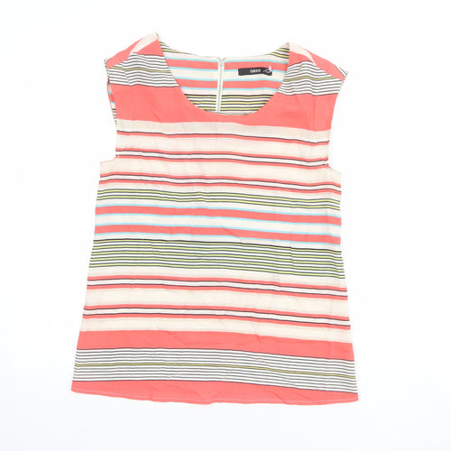 Oasis Womens Multicoloured Striped Polyester Basic Blouse Size XS Boat Neck