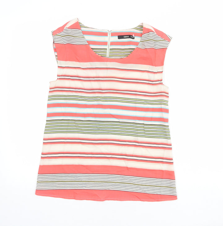 Oasis Womens Multicoloured Striped Polyester Basic Blouse Size XS Boat Neck