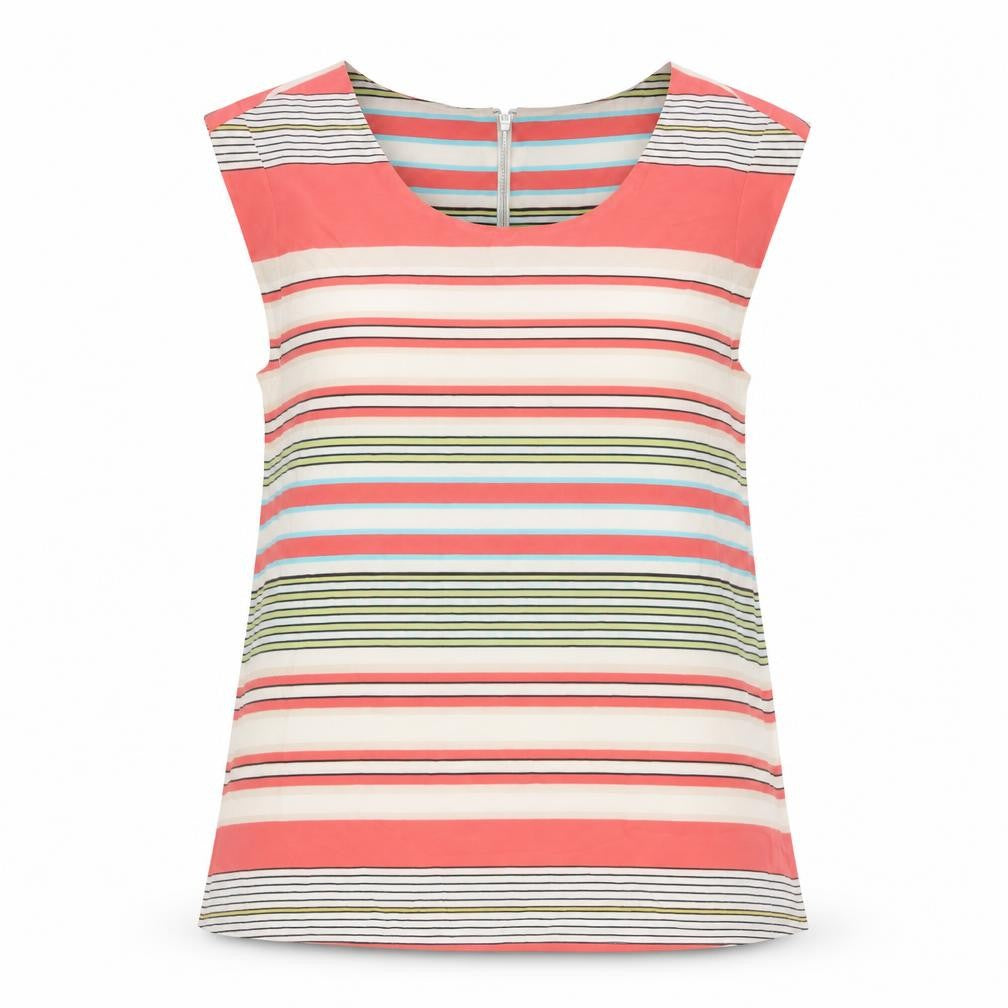 Front view of Oasis women’s multicoloured striped polyester basic blouse, size XS, boat neck