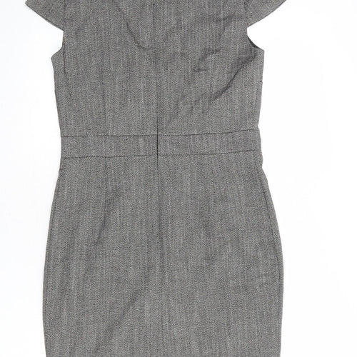 H&M Womens Grey Herringbone Polyester Pencil Dress Size 12 Round Neck Zip