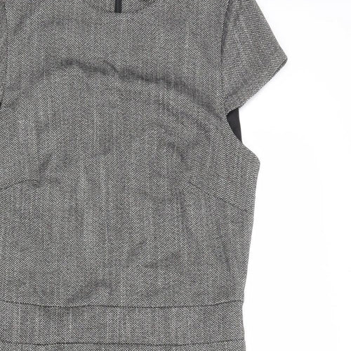 H&M Womens Grey Herringbone Polyester Pencil Dress Size 12 Round Neck Zip