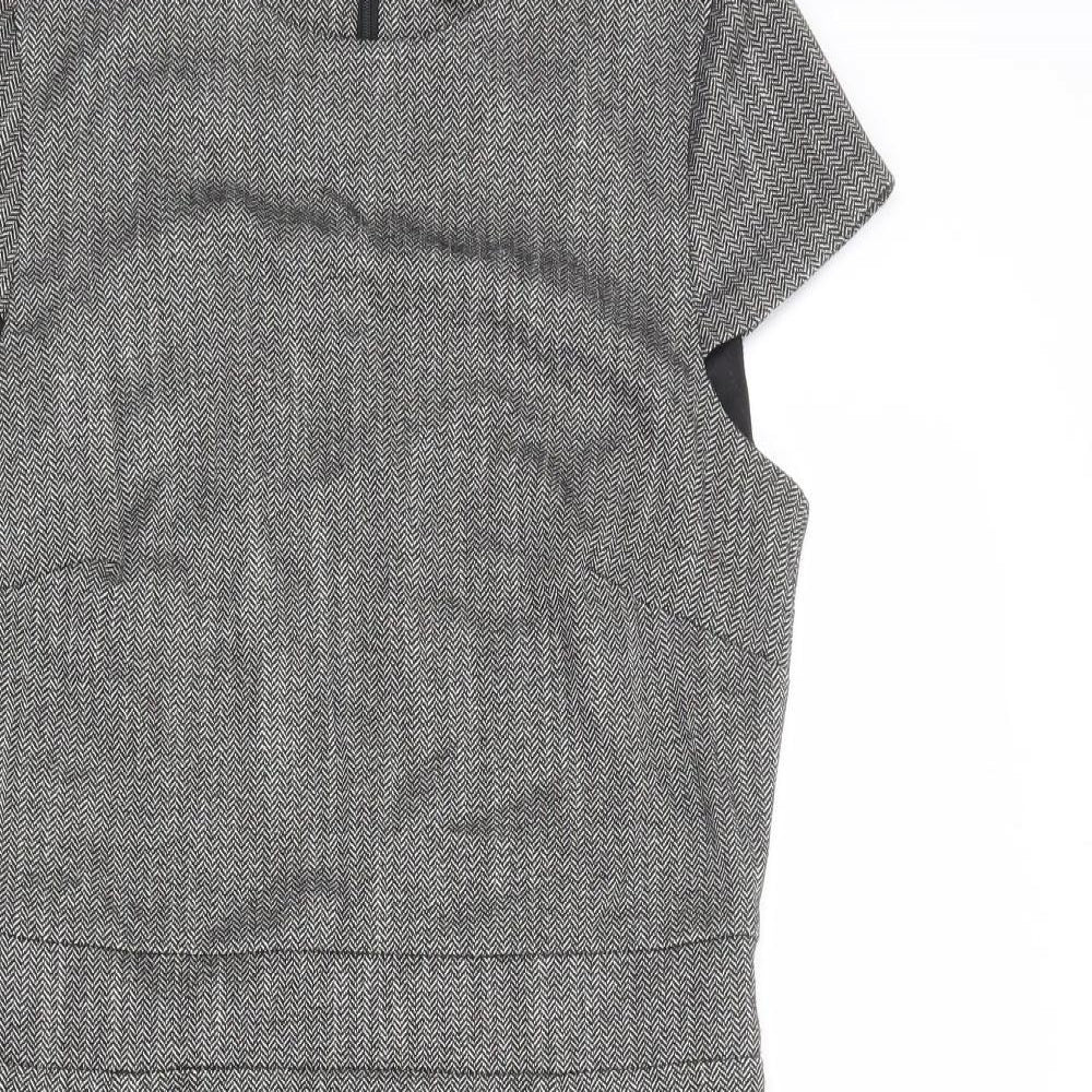 H&M Womens Grey Herringbone Polyester Pencil Dress Size 12 Round Neck Zip