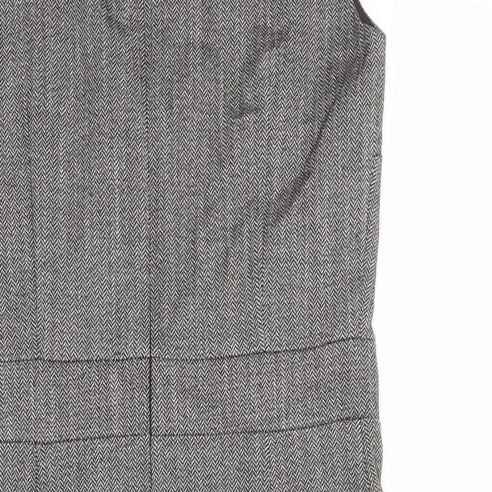 H&M Womens Grey Herringbone Polyester Pencil Dress Size 12 Round Neck Zip