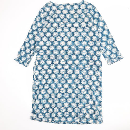 White Stuff Womens Blue Geometric 100% Cotton Shift Size 16 Boat Neck Pullover