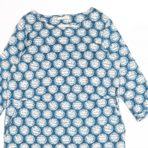 White Stuff Womens Blue Geometric 100% Cotton Shift Size 16 Boat Neck Pullover