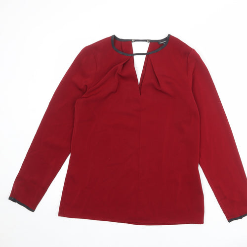 Warehouse Womens Red Polyester Basic Blouse Size 10 Round Neck