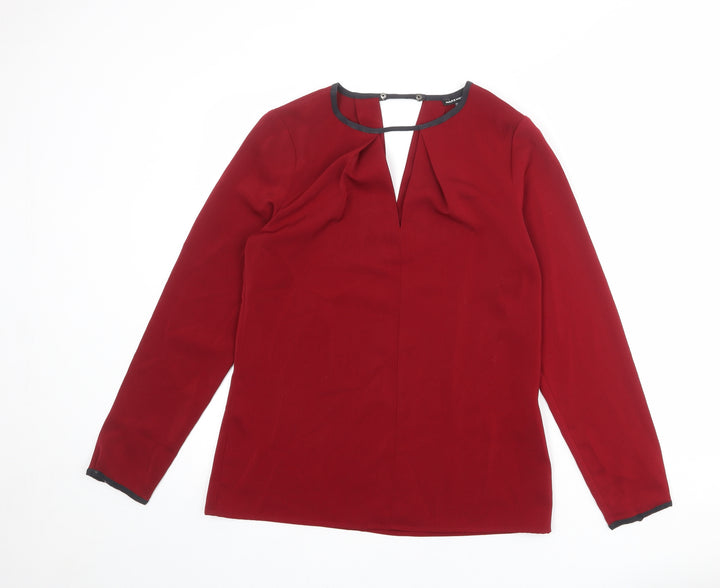 Warehouse Womens Red Polyester Basic Blouse Size 10 Round Neck