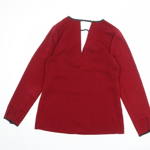 Warehouse Womens Red Polyester Basic Blouse Size 10 Round Neck