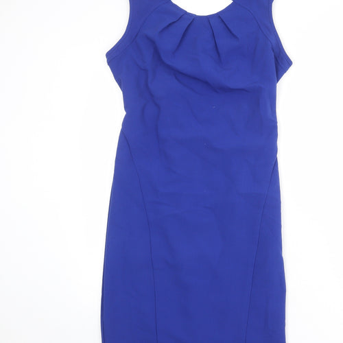Kardashian Kollection Womens Blue Polyester Pencil Dress Size 12 Round Neck Zip