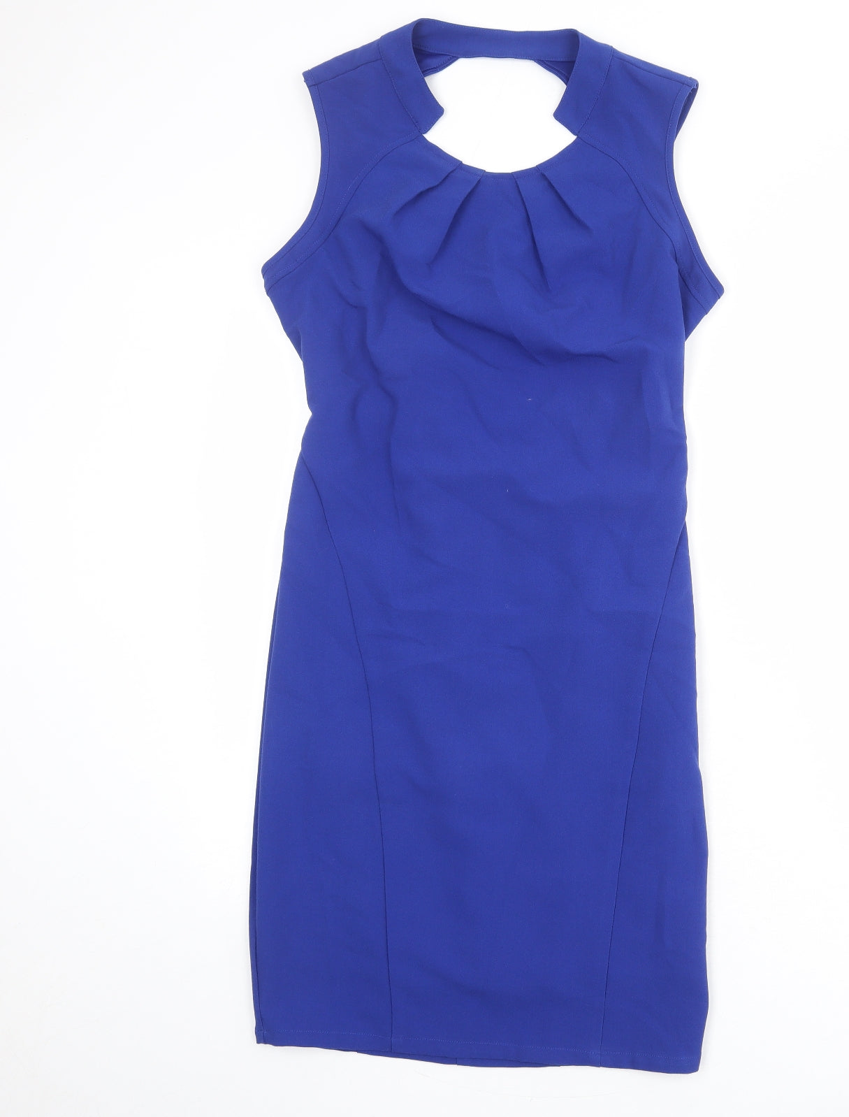 Kardashian Kollection Womens Blue Polyester Pencil Dress Size 12 Round Neck Zip