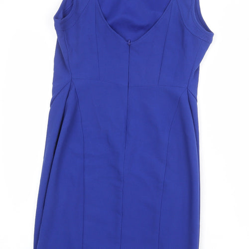 Kardashian Kollection Womens Blue Polyester Pencil Dress Size 12 Round Neck Zip