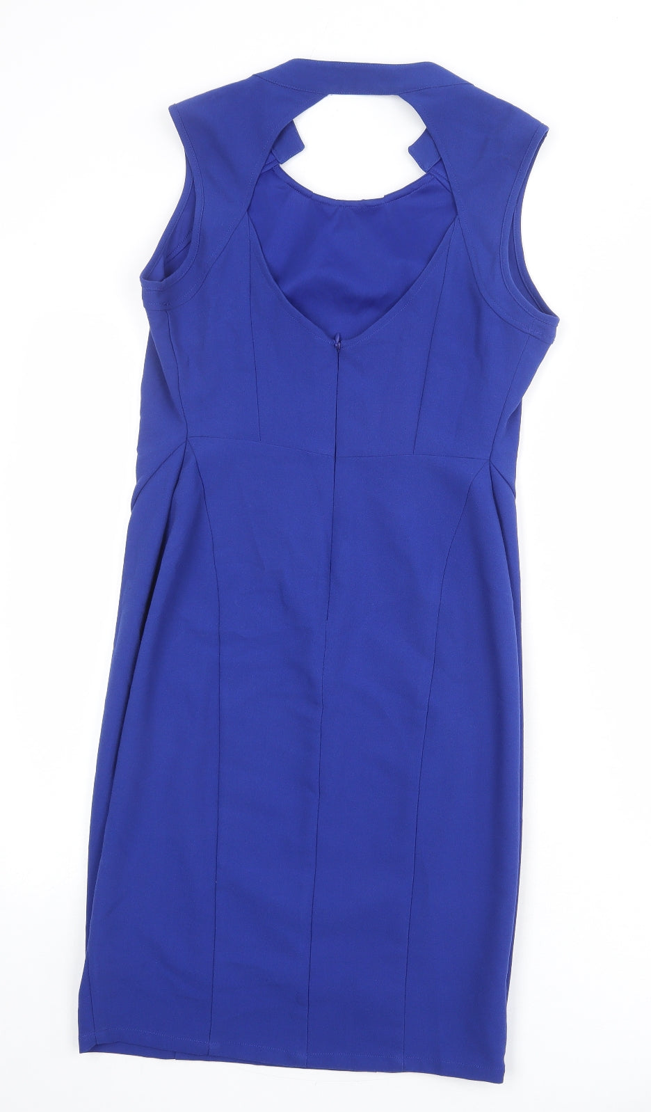 Kardashian Kollection Womens Blue Polyester Pencil Dress Size 12 Round Neck Zip