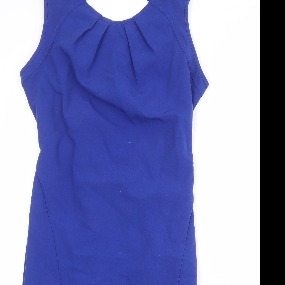 Kardashian Kollection Womens Blue Polyester Pencil Dress Size 12 Round Neck Zip