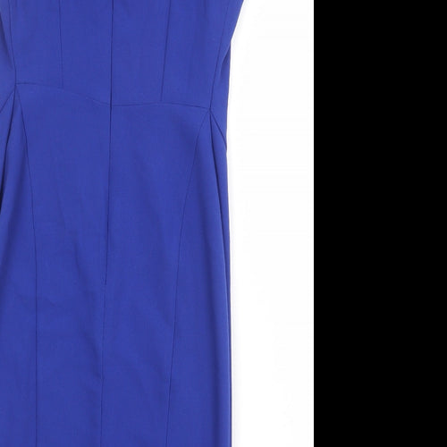 Kardashian Kollection Womens Blue Polyester Pencil Dress Size 12 Round Neck Zip