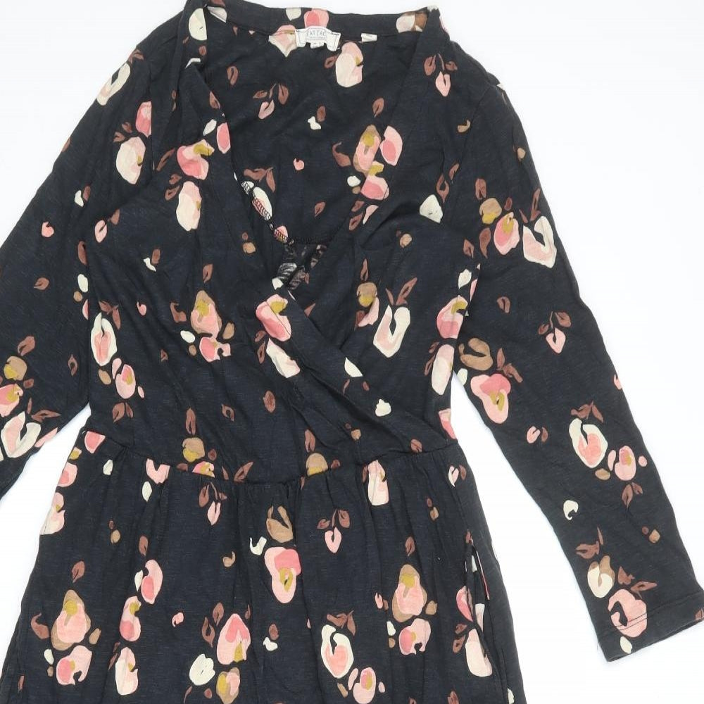 Fat Face Womens Grey Geometric Cotton A-Line Size 8 V-Neck Pullover