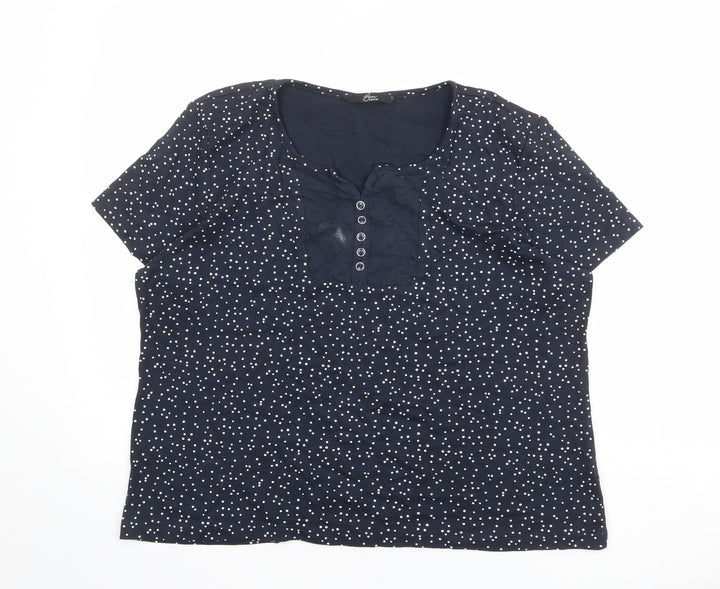 Bonmarché Womens Black Polka Dot 100% Cotton Basic T-Shirt Size L Round Neck