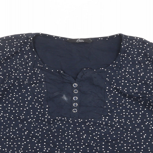 Bonmarché Womens Black Polka Dot 100% Cotton Basic T-Shirt Size L Round Neck