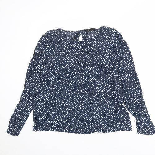 La Redoute Womens Blue Polka Dot Polyester Basic Blouse Size 12 Boat Neck