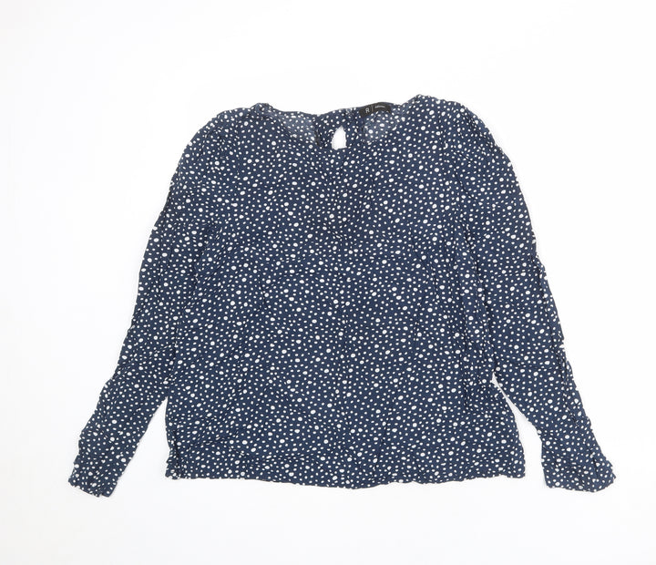 La Redoute Womens Blue Polka Dot Polyester Basic Blouse Size 12 Boat Neck