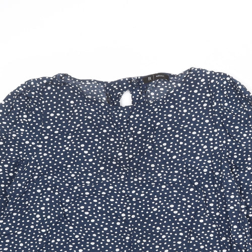 La Redoute Womens Blue Polka Dot Polyester Basic Blouse Size 12 Boat Neck