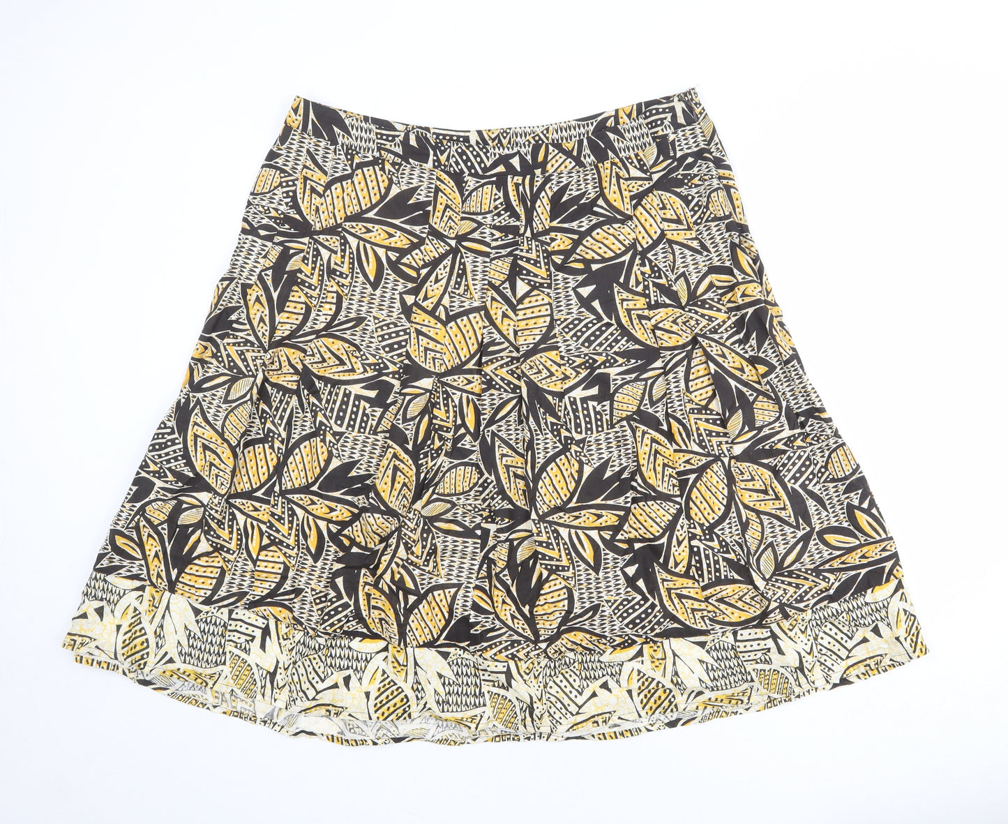 Maine New England Womens Multicoloured Geometric Cotton A-Line Skirt Size 16 Zip - Leaf pattern