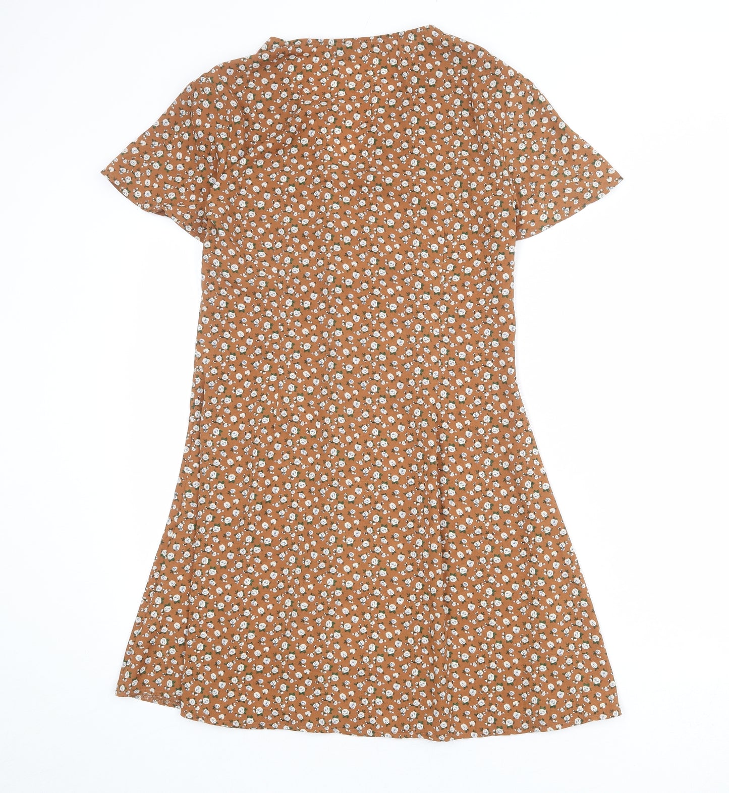 Daisy Street Womens Brown Floral Polyester A-Line Size 10 V-Neck Button