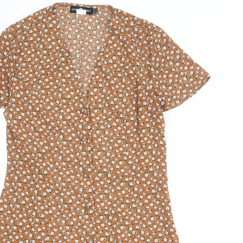Daisy Street Womens Brown Floral Polyester A-Line Size 10 V-Neck Button