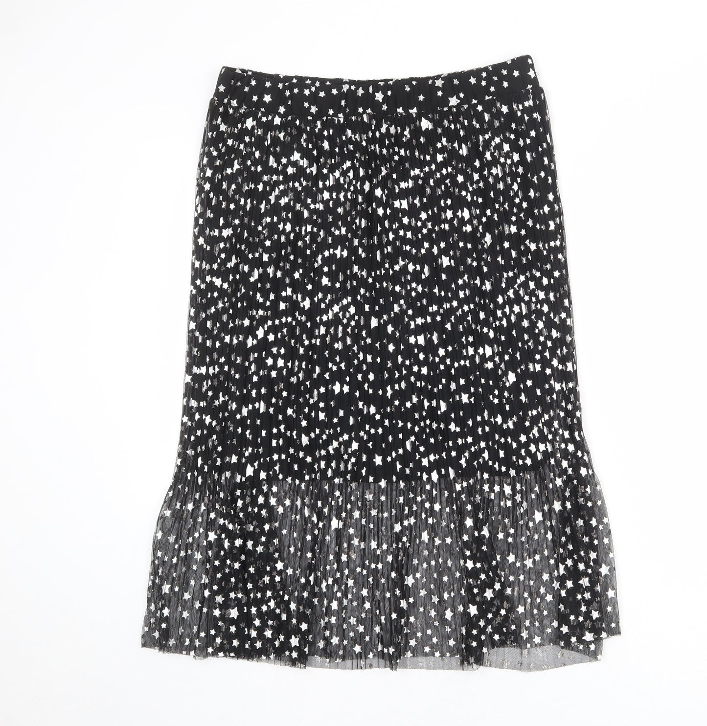 H&M Womens Black Geometric Polyester Pleated Skirt Size 16 - Star pattern
