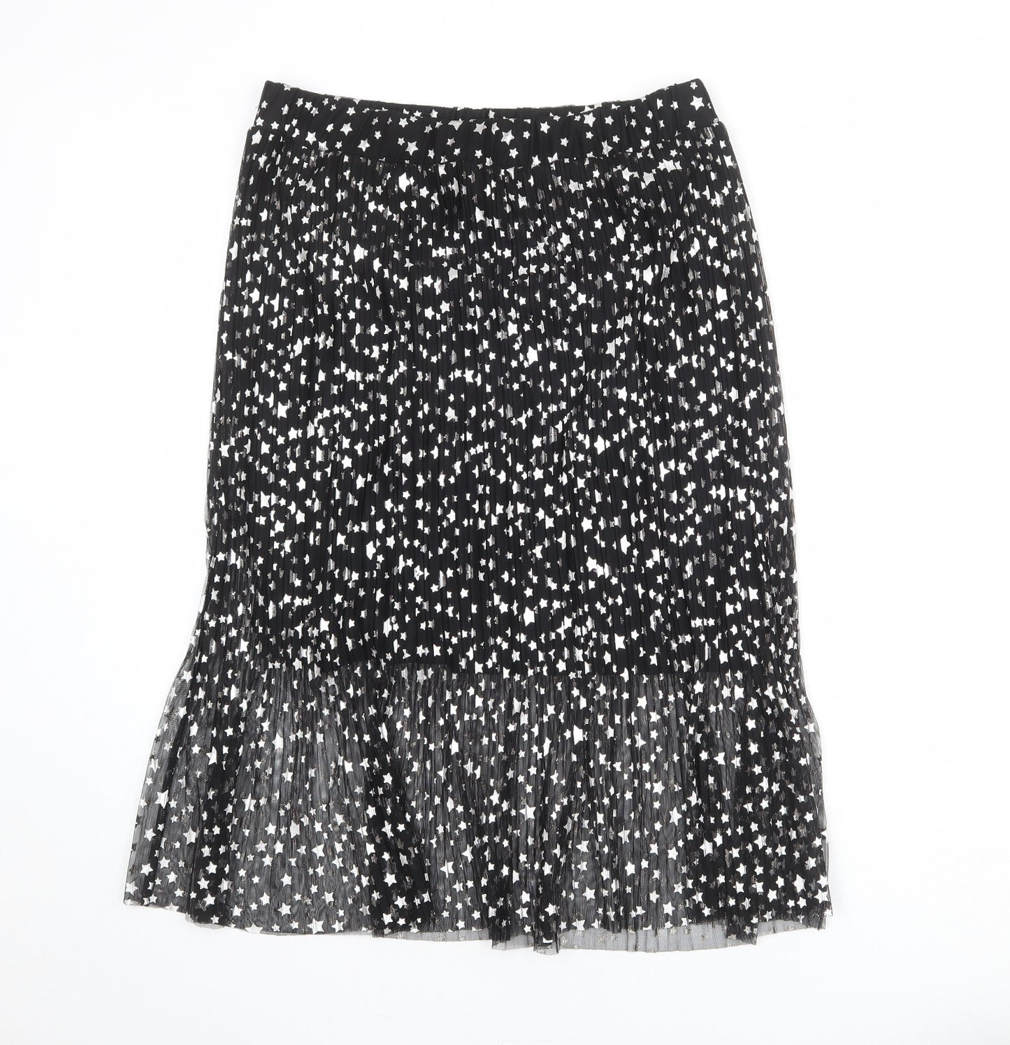 H&M Womens Black Geometric Polyester Pleated Skirt Size 16 - Star pattern