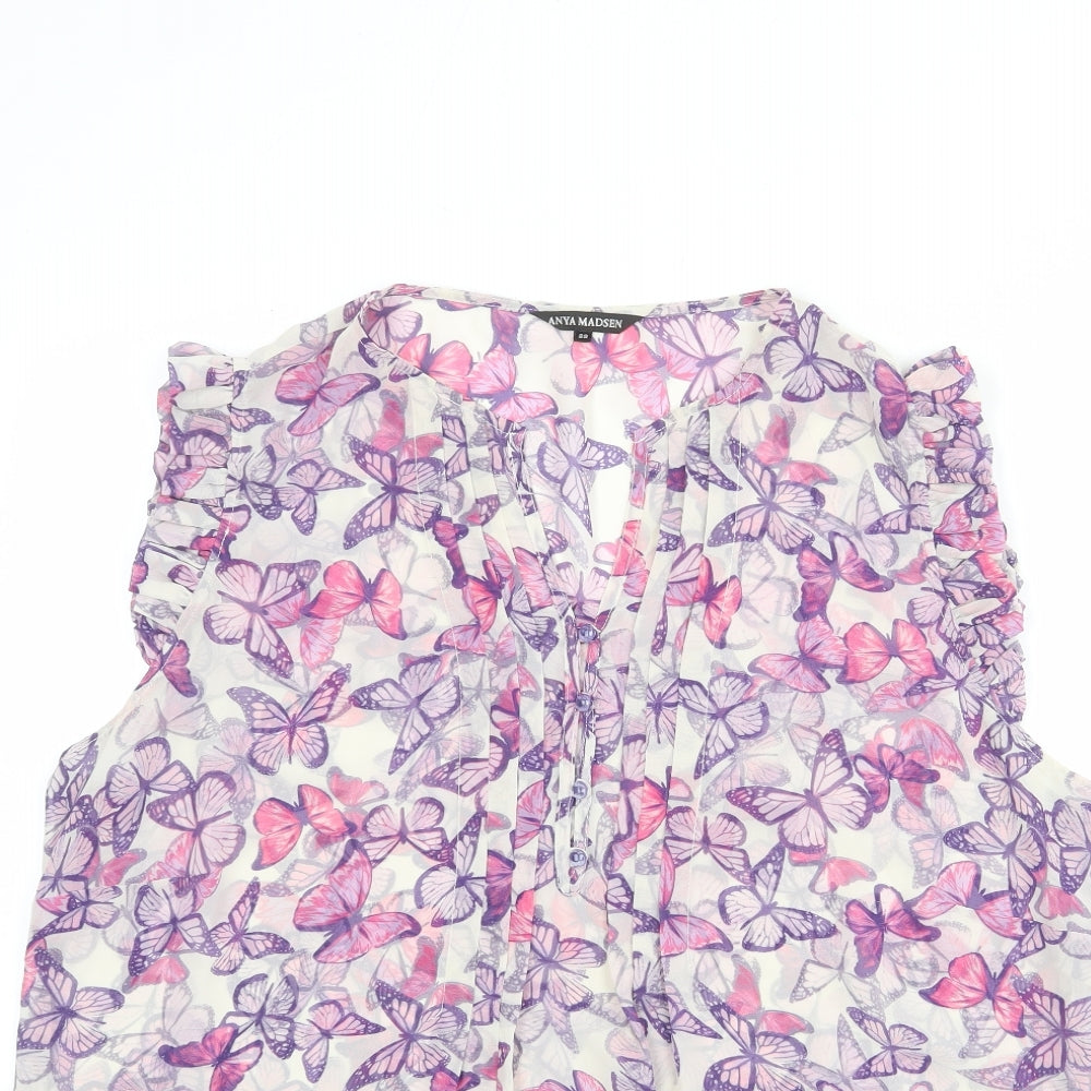 Anna Madsen Womens Grey Geometric Polyester Basic Blouse Size 22 V-Neck - Butterfly Pattern