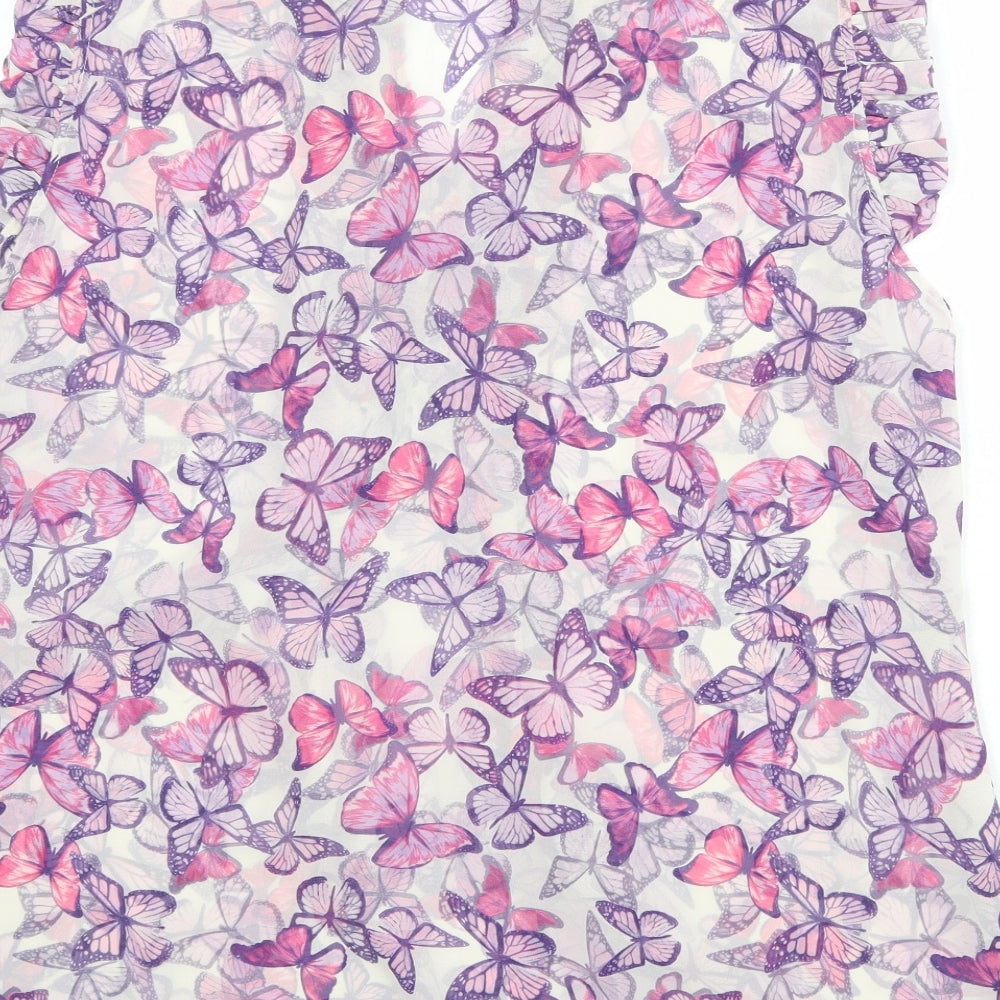 Anna Madsen Womens Grey Geometric Polyester Basic Blouse Size 22 V-Neck - Butterfly Pattern