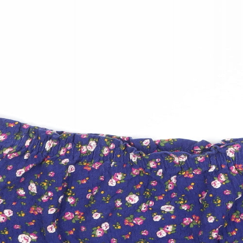 Topshop Womens Blue Floral Cotton Cropped Blouse Size 14 Off the Shoulder