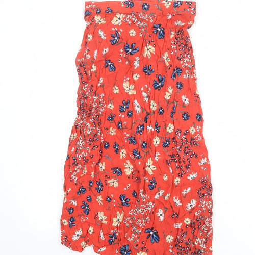 H&M Womens Red Floral Polyester A-Line Skirt Size 8 Button