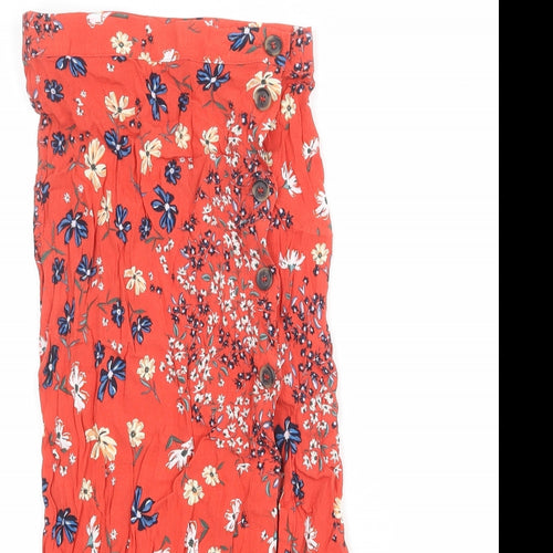 H&M Womens Red Floral Polyester A-Line Skirt Size 8 Button
