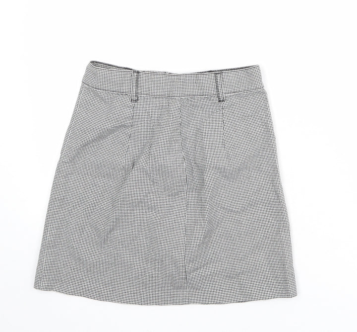 Divided by H&M Womens Black Geometric Cotton A-Line Skirt Size 6 Zip - Houndstooth pattern
