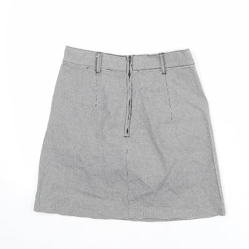 Divided by H&M Womens Black Geometric Cotton A-Line Skirt Size 6 Zip - Houndstooth pattern