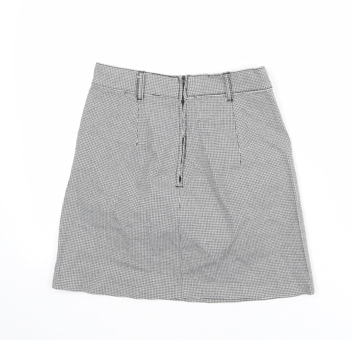 Divided by H&M Womens Black Geometric Cotton A-Line Skirt Size 6 Zip - Houndstooth pattern