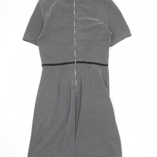 Miss Selfridge Womens Black Geometric Polyester Shift Size 8 Mock Neck Zip