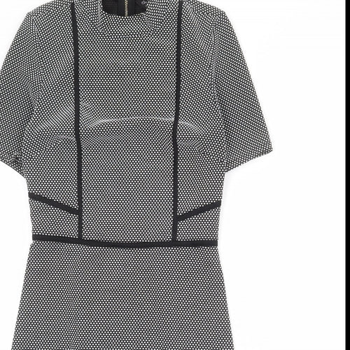 Miss Selfridge Womens Black Geometric Polyester Shift Size 8 Mock Neck Zip