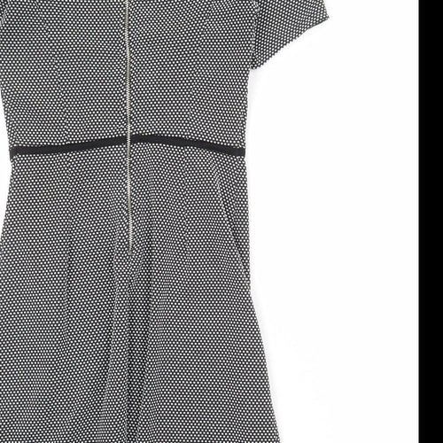 Miss Selfridge Womens Black Geometric Polyester Shift Size 8 Mock Neck Zip