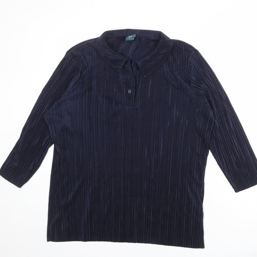 Amber Womens Blue Polyester Basic Blouse Size 22 Collared
