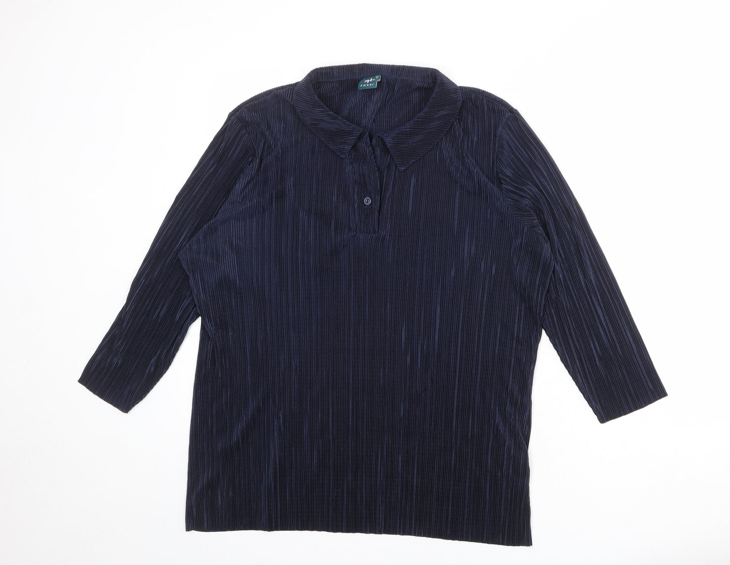 Amber Womens Blue Polyester Basic Blouse Size 22 Collared