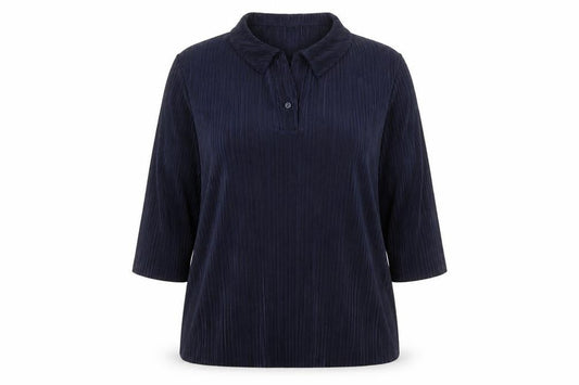 Front view of Amber women’s blue polyester basic blouse, size UK 22, collared