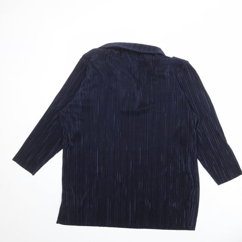 Amber Womens Blue Polyester Basic Blouse Size 22 Collared