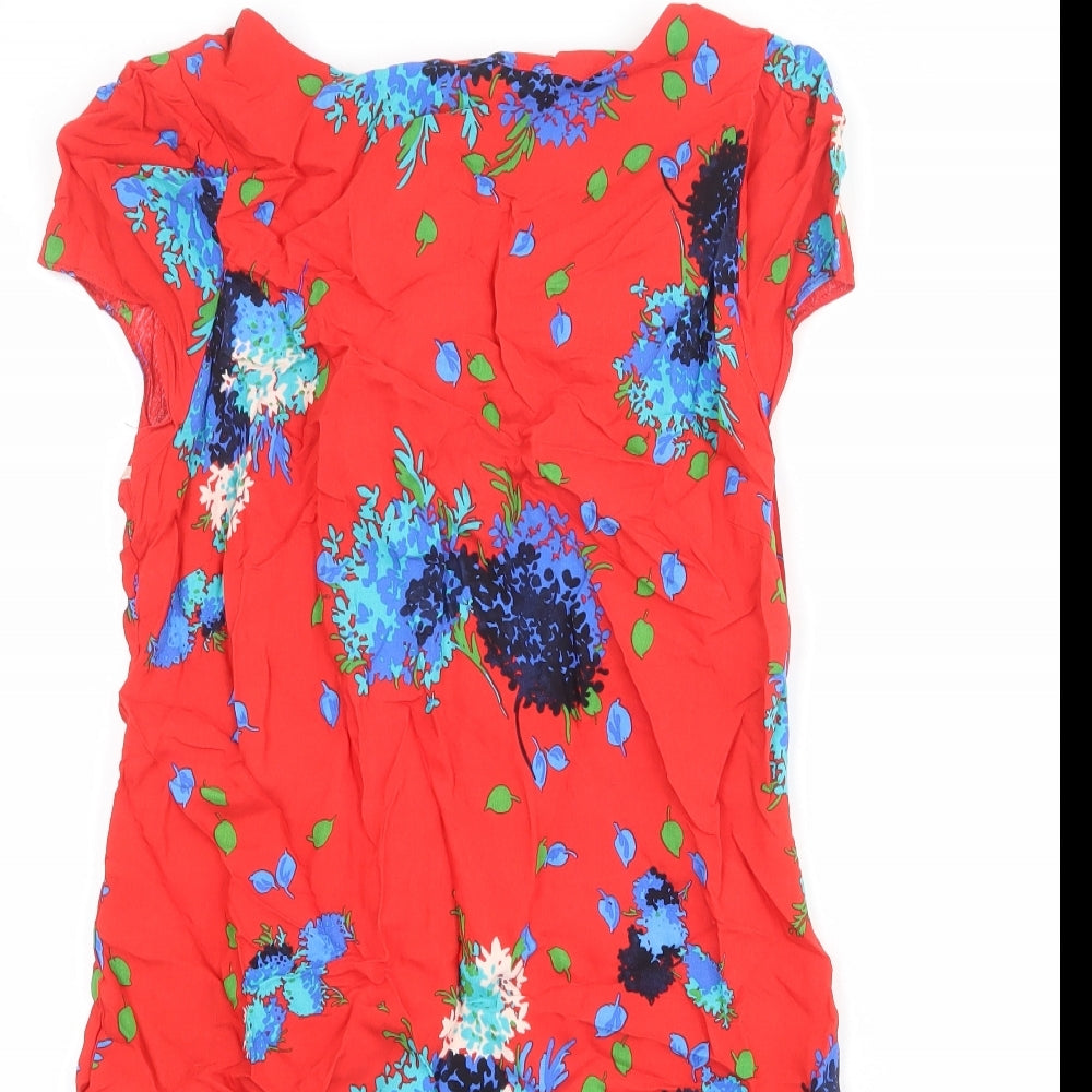 Red Herring Womens Red Geometric Viscose Shift Size 12 Boat Neck Button