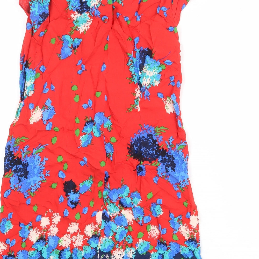 Red Herring Womens Red Geometric Viscose Shift Size 12 Boat Neck Button