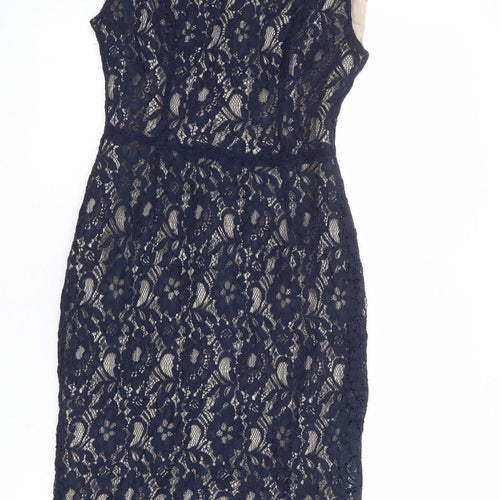 French Connection Womens Blue Polyester Pencil Dress Size 10 Boat Neck Zip - Lace Overlay