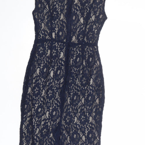 French Connection Womens Blue Polyester Pencil Dress Size 10 Boat Neck Zip - Lace Overlay