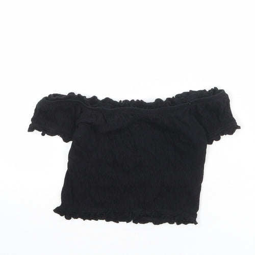 New Look Womens Black Cotton Cropped T-Shirt Size 8 Off the Shoulder